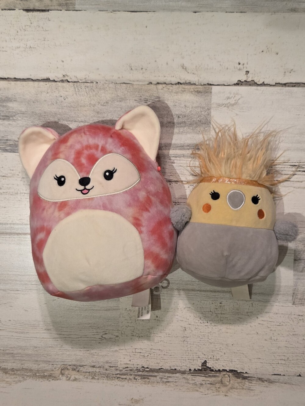 Squishmallow Pink Tie-Dye Fox Plush & Cockatiel Mizti / Cazlan & Sabine Lot Of 2